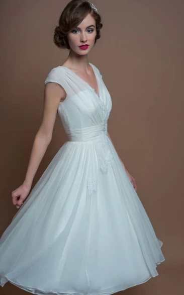 Light blue tea length wedding outlet dresses