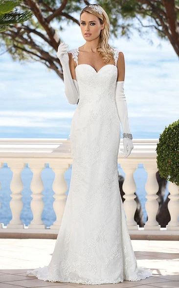 Queen Anne Long Appliqued Lace Wedding Dress With Illusion