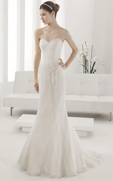 Sweetheart Long Wedding Dress With Lace Trumpet Skirt And Pearl Bodice