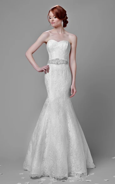 Trumpet Lace Sweetheart Wedding Dress With Beadwork And Lace-Up Back