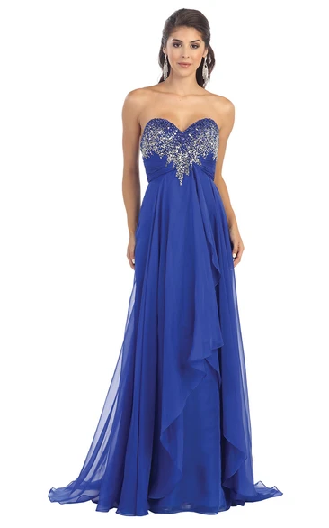 A-Line Sweetheart Sleeveless Empire Chiffon Backless Dress With Beading And Draping