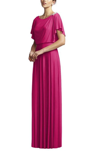 Short Sleeve Long Bridesmaid Dress with Applique