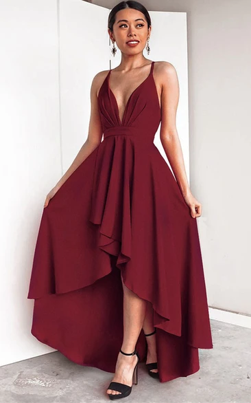 Ethereal A Line High-Low Chiffon Evening Dress with Ruching