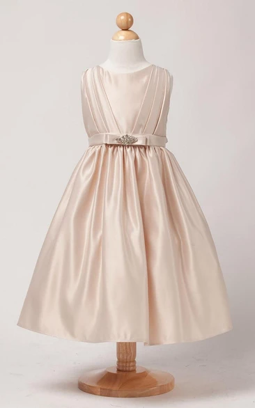 Beaded Pleated Satin Flower Girl Dress With Tiers