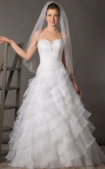 Crystal Sweetheart Asymmetrical Organza Bridal Gown With Layered Skirt