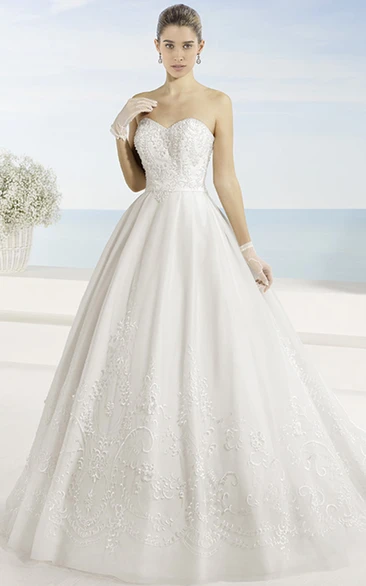 Ball Gown Floor-Length Sweetheart Tulle Wedding Dress With Embroidery And Corset Back