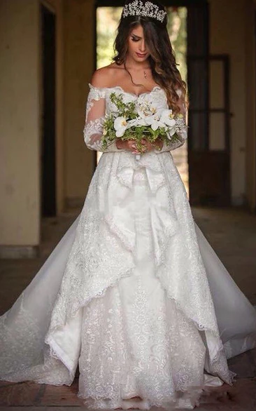 A Line Off-the-shoulder Lace Zipper Wedding Gown