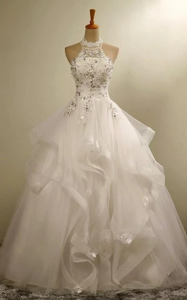 Ball Gown Halter Tulle Lace Organza Dress