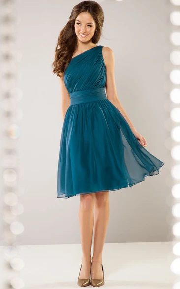 One-Shoulder Knee-Length Bridesmaid Dress With Beadings And Pleats