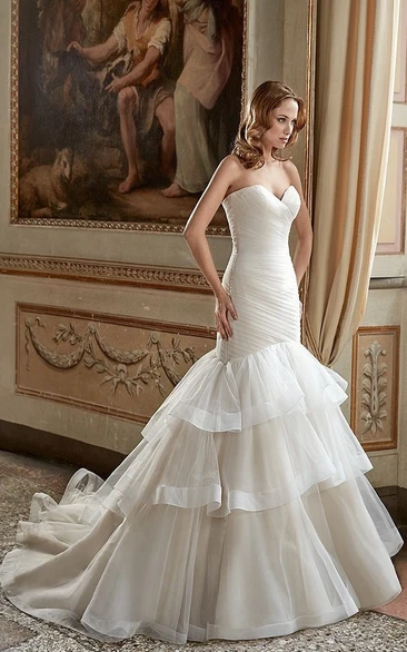 Mermaid Sweetheart Tiered Tulle Wedding Dress With Criss Cross