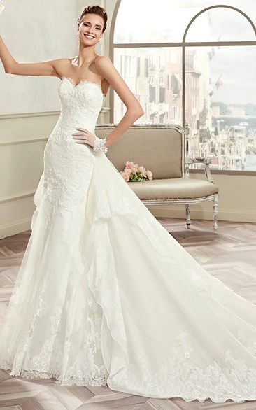 Sweetheart Lace Long Gown With Detachable Tier Train And Open Back