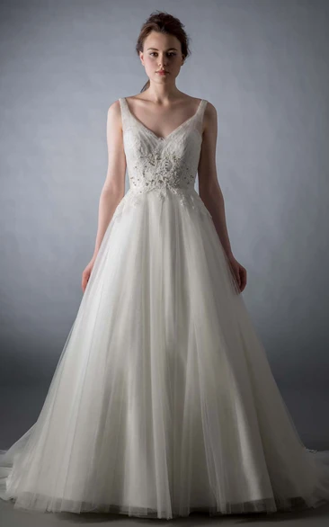Sweetheart V-waist A-line Wedding Dress with Beaded Illusion
