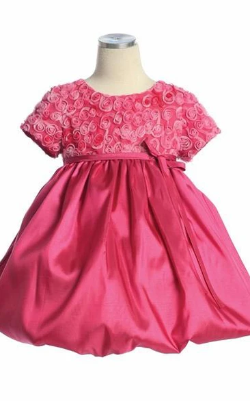 Embroideried Cap-Sleeve Tiered Tulle&Lace Flower Girl Dress