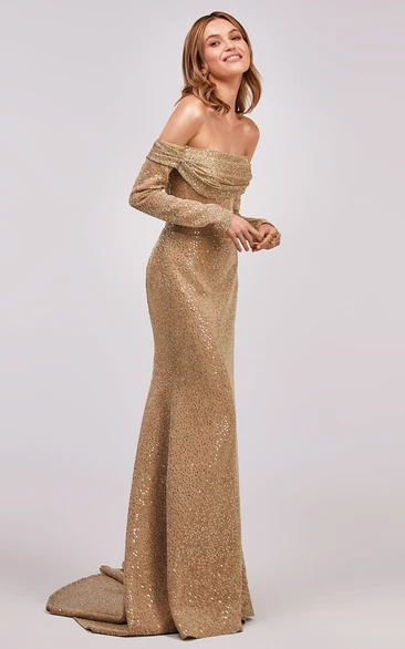 Romantic Trumpet Off-the-shoulder Sequins Guest Dress With Open Back
