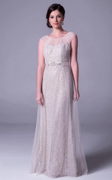 Square Neck Jeweled Cap Sleeve Tulle Bridesmaid Dress - UCenter Dress