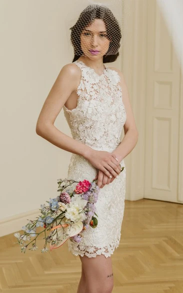 Modern Lace Short Sleeveless A Line Jewel Wedding Dress