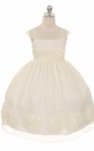 Floral Tea-Length Empire Floral Pleated Flower Girl Dress With Sash