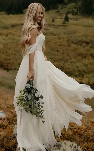 Floor Length Off-the-shoulder Sweetheart Ethereal Chiffon Wedding Dress