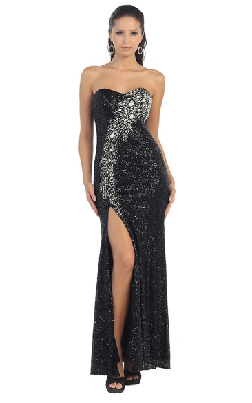 Sheath Sweetheart Sleeveless Sequins Dress With Beading And Split Front