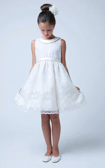 Floral Tiered Organza&Satin Flower Girl Dress With Embroidery