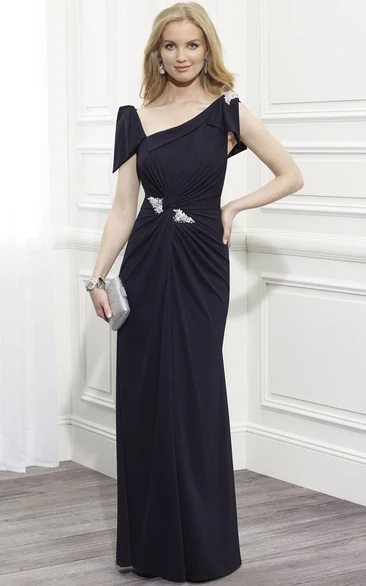 long black one shoulder mother of the bride dress