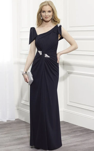 Ruched Cap Sleeve Chiffon Mother Of The Bride Dress