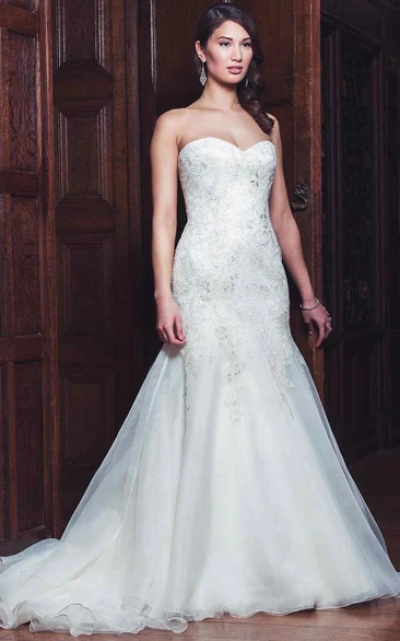Trumpet Floor-Length Sweetheart Lace&Organza Wedding Dress With Appliques
