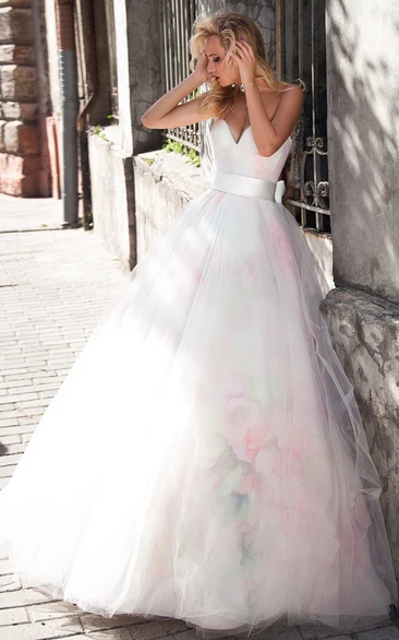 Ball Gown Sweetheart Floor-Length Tulle Wedding Dress With Flower And Corset Back