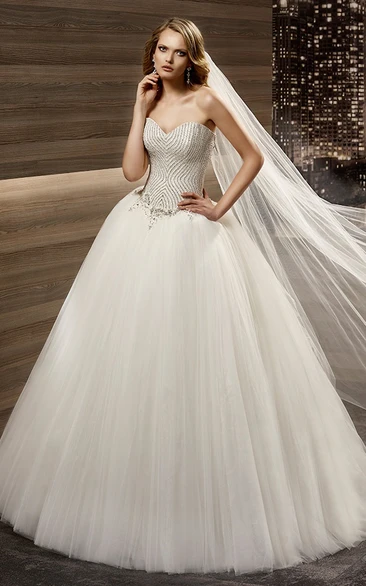 Sweetheart A-Line Bridal Gown With Beaded Corset And Half Back