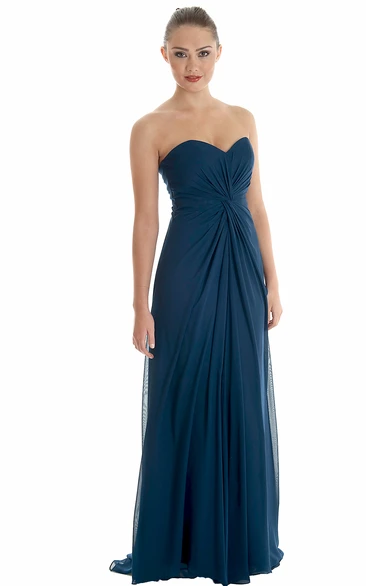 Sweetheart Floor-Length Ruched Chiffon Bridesmaid Dress With Brush Train