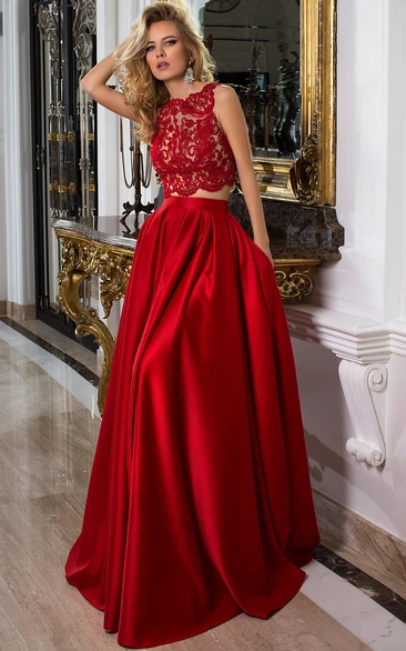 Two Piece Beaded Prom Crop Top with Tulle Skirt