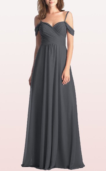 Chiffon Floor-length Off-the-shoulder A Line Sleeveless Bridesmaid Dress With Criss Cross