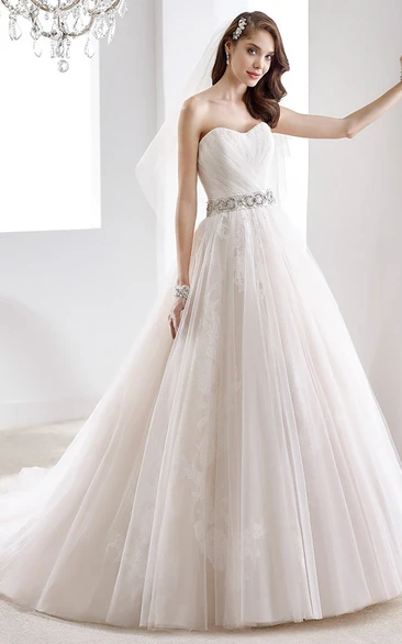 Sweetheart A-line Pleated Wedding Dress with Beaded Belt 