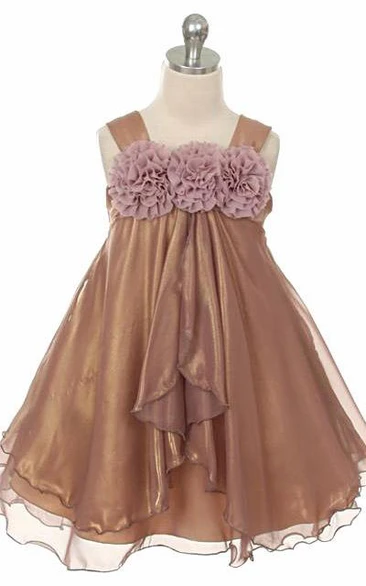 Straps Tea-Length Tiered Empire Chiffon Flower Girl Dress