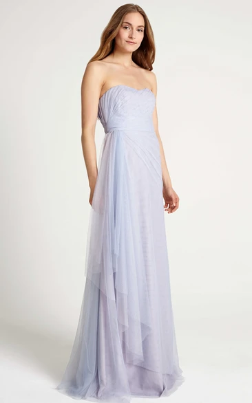 Side-Draped Strapless Tulle Bridesmaid Dress