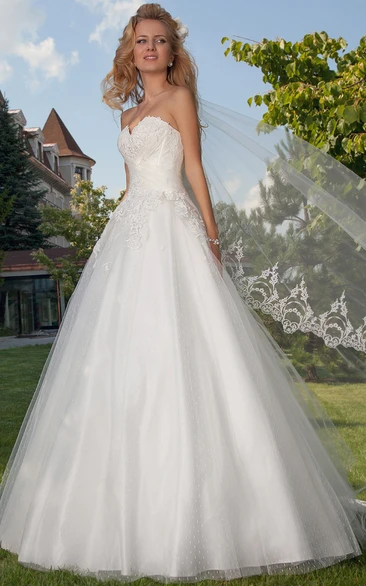 Ball Gown Maxi Appliqued Sweetheart Sleeveless Tulle Wedding Dress