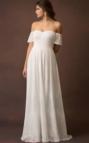 Simple Sheath Chiffon Wedding Dress Off-the-shoulder Sleeveless Casual Bohemian Elegant Flowy