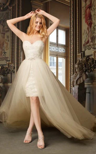 Sheath High Low Wedding Dress With Removable Skirt