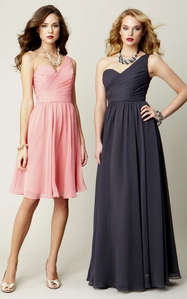 Knee-Length Ruched Sleeveless One-Shoulder Chiffon Bridesmaid Dress With Bow