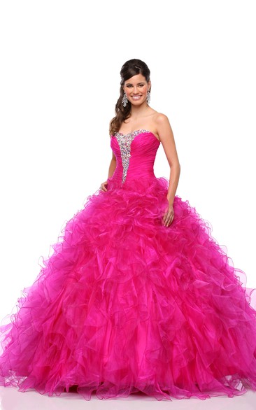 Sweetheart Organza A-Line Ball Gown With Cascading Ruffles And Lace-Up Back