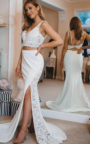 Two Piece White Lace Dress