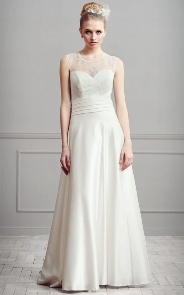 A-Line Lace Maxi Sleeveless Scoop-Neck Satin Wedding Dress