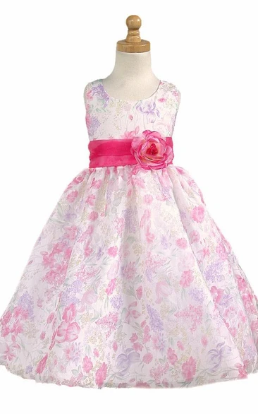 Tea-Length Floral Floral Organza Flower Girl Dress