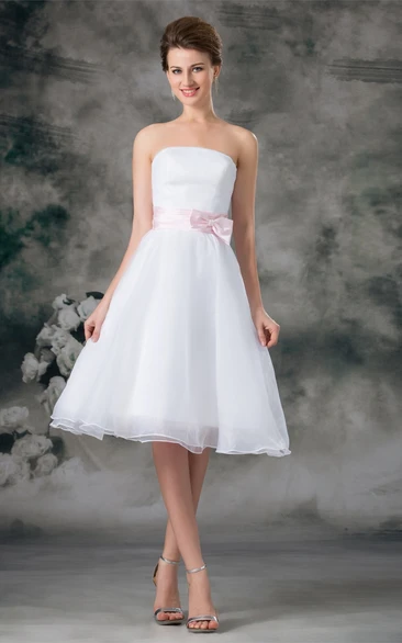 White Strapless Knee Length Dress