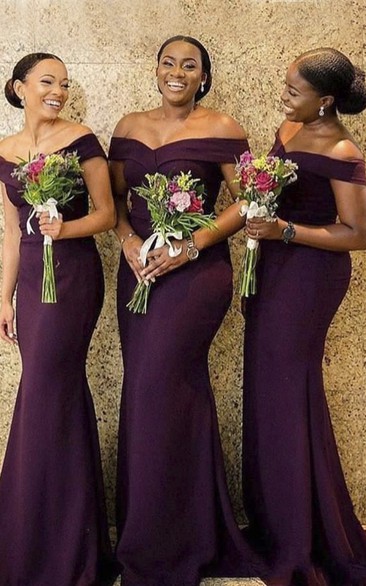 Off-the-shoulder Sexy Elegant Mermaid Jersey Bridesmaid Dress With Ruching