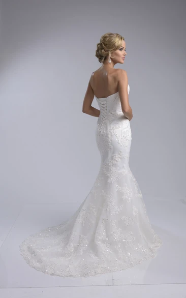 Lace Fit And Flare Lace-Up Back Wedding Dress With Sweetheart Neckline ...