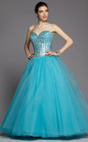 Ball Gown Sweetheart Sleeveless Tulle Dress With Beading And Draping