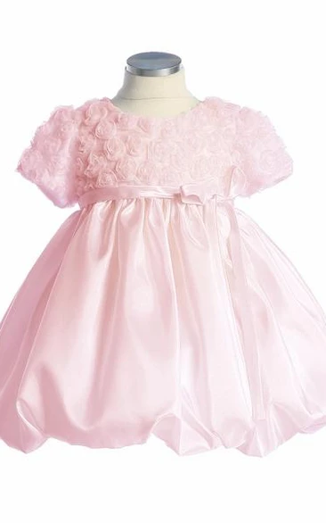 Embroideried Tiered Cap-Sleeve Tulle&Lace Flower Girl Dress