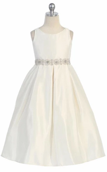 Beaded Pleated Lace&Satin Flower Girl Dress With Tiers