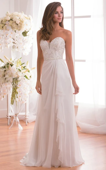 Sweetheart Long Wedding Dress With Ruffles And Sequined Bodice